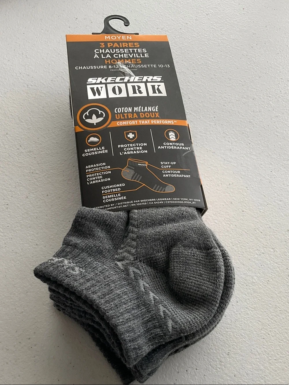 3-Pk-Skechers Men’s Gray & Black Striped Athletic Work Socks